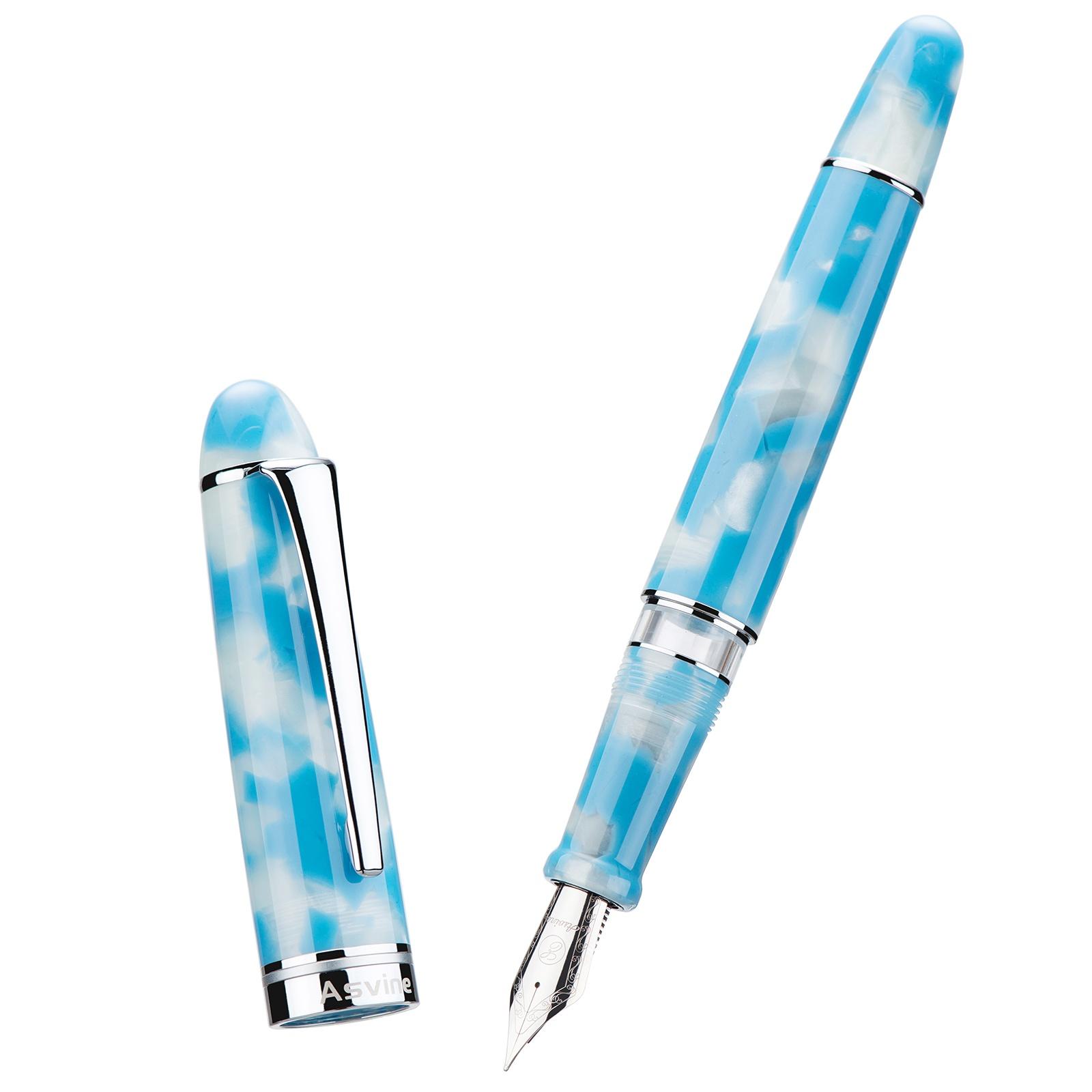 Asvine P50 Piston Fountain Pen Acrylic Bock / Asvine EF/F/M Writing Business Calligraphy Pen School Office Supplies Stationery (Sky Blue,Asvine-EF) небесно-голубой