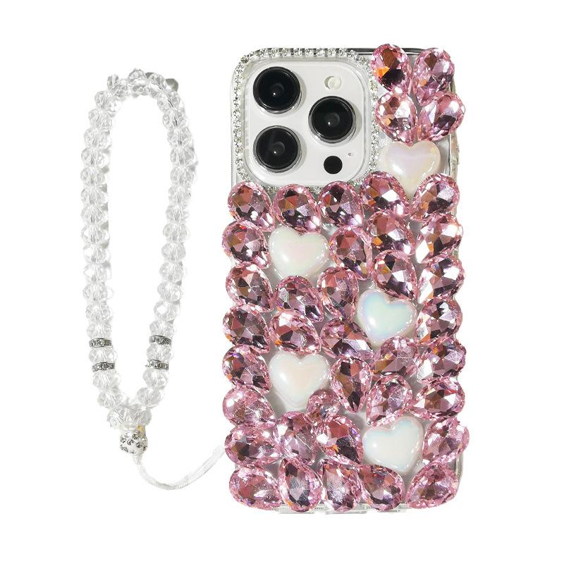 Luxury rhinestone suitable for iPhone15 pro mobile phone case Apple 16max crystal love 14 glitter 13 anti-drop case