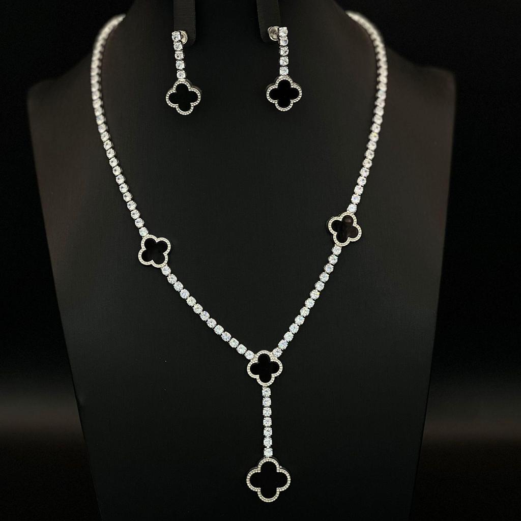 Czterolistna Koniczyna Diamentowe Kolczyki Łańcuszkowe i Naszyjnik – Modny Europejski i Amerykański Luksus