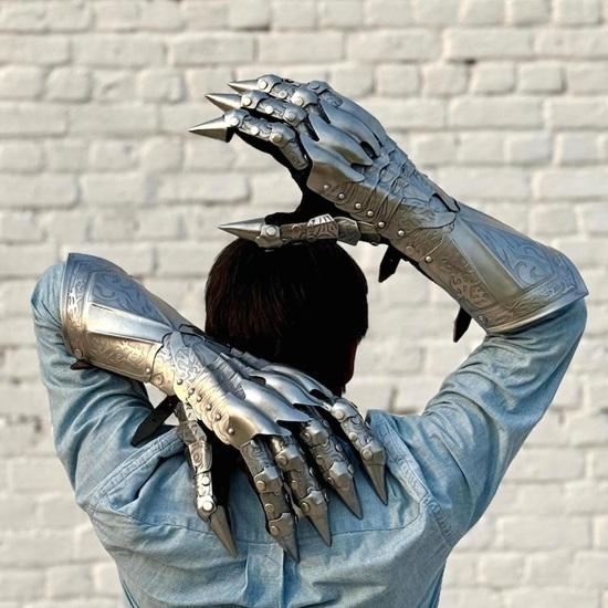 Etched Steel Nazgul Gauntlets Gothic Medieval Costume Gloves