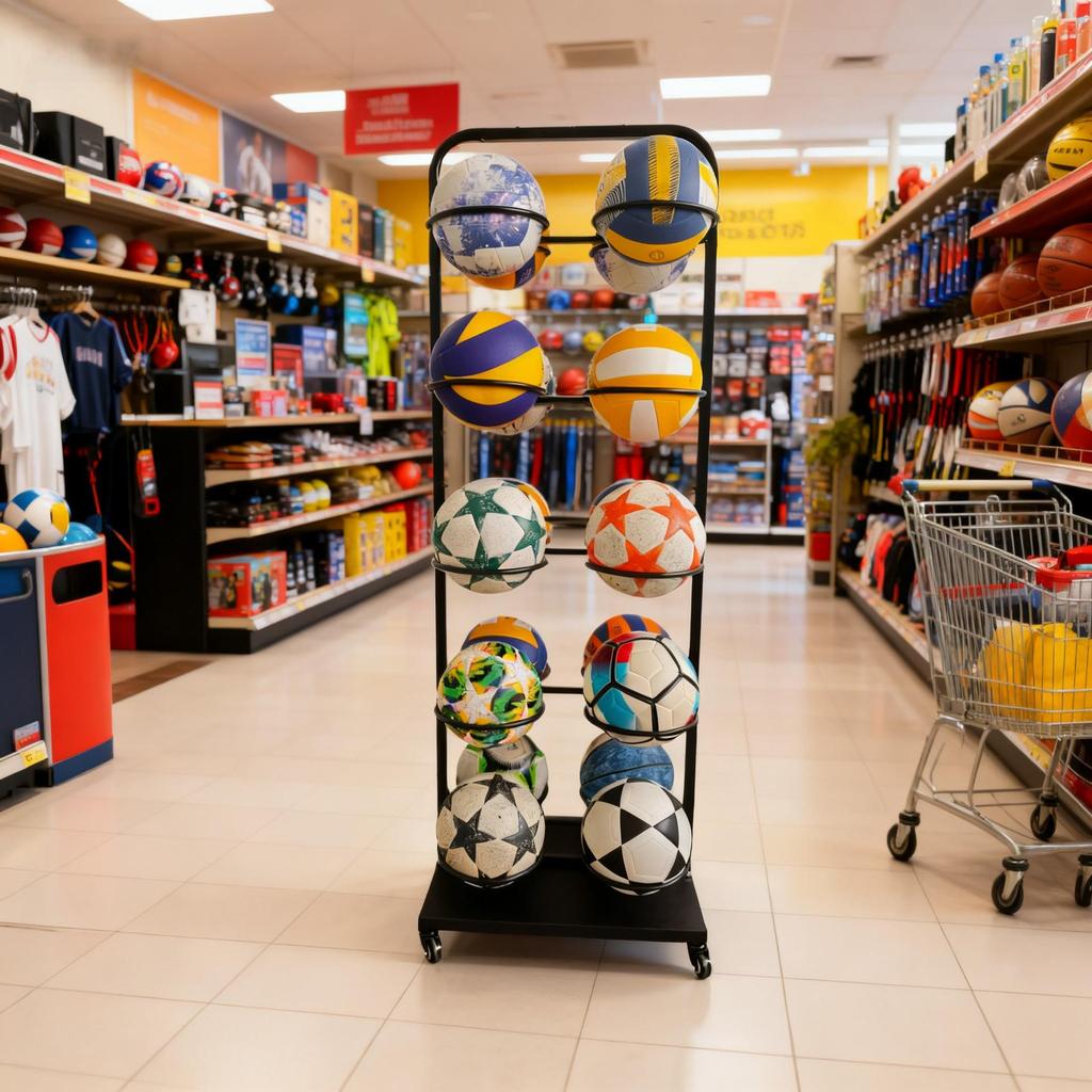 Movable Multi-Layer Sports Ball Display Rack for Basketball, Volleyball & Football