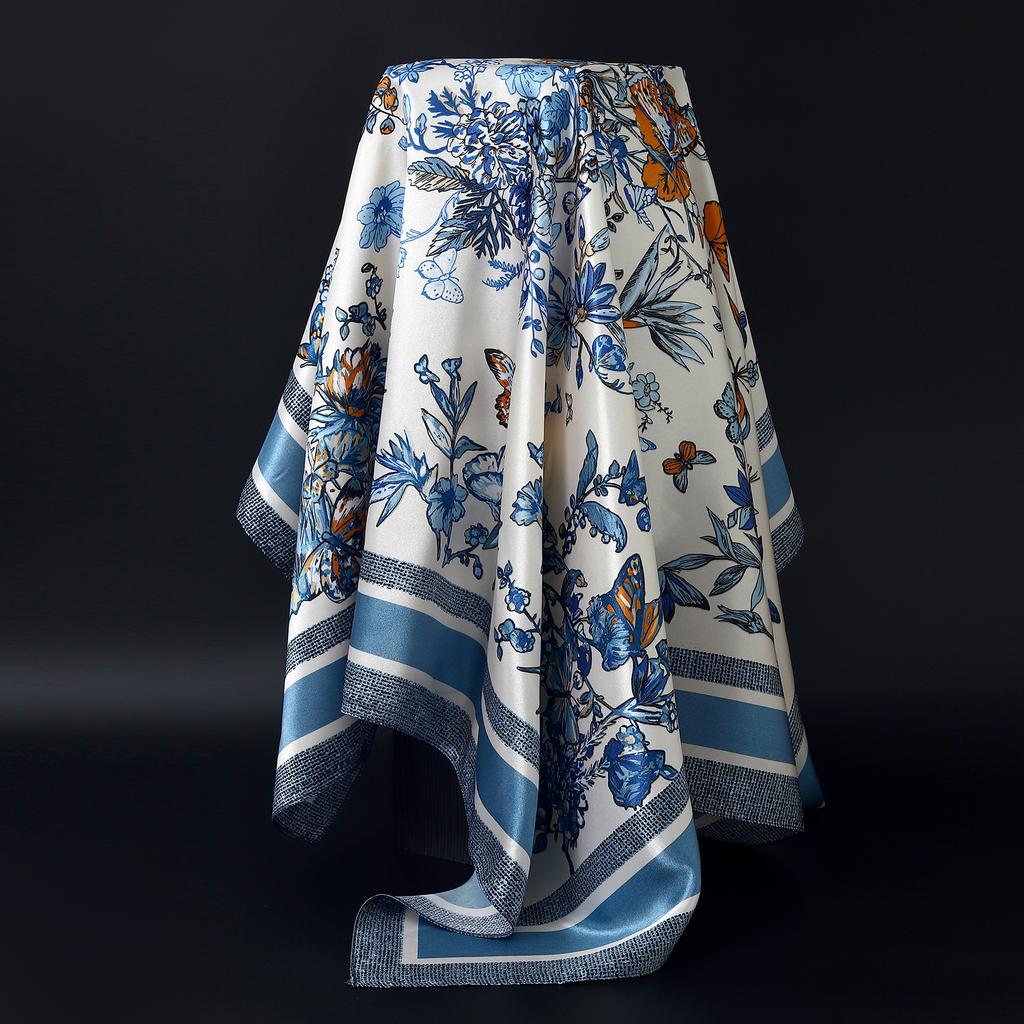 Fashion Square Silk Scarf Women Headband 90*90cm Print Neck Scarfs Office Hair Band Hand Kerchief Female Bandana Headwear