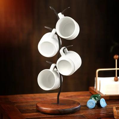 Suporte para canecas, suporte para xícaras de café, suporte para canecas de bancada, 4 suportes, design atraente, base de madeira/iRon, suporte para balcão