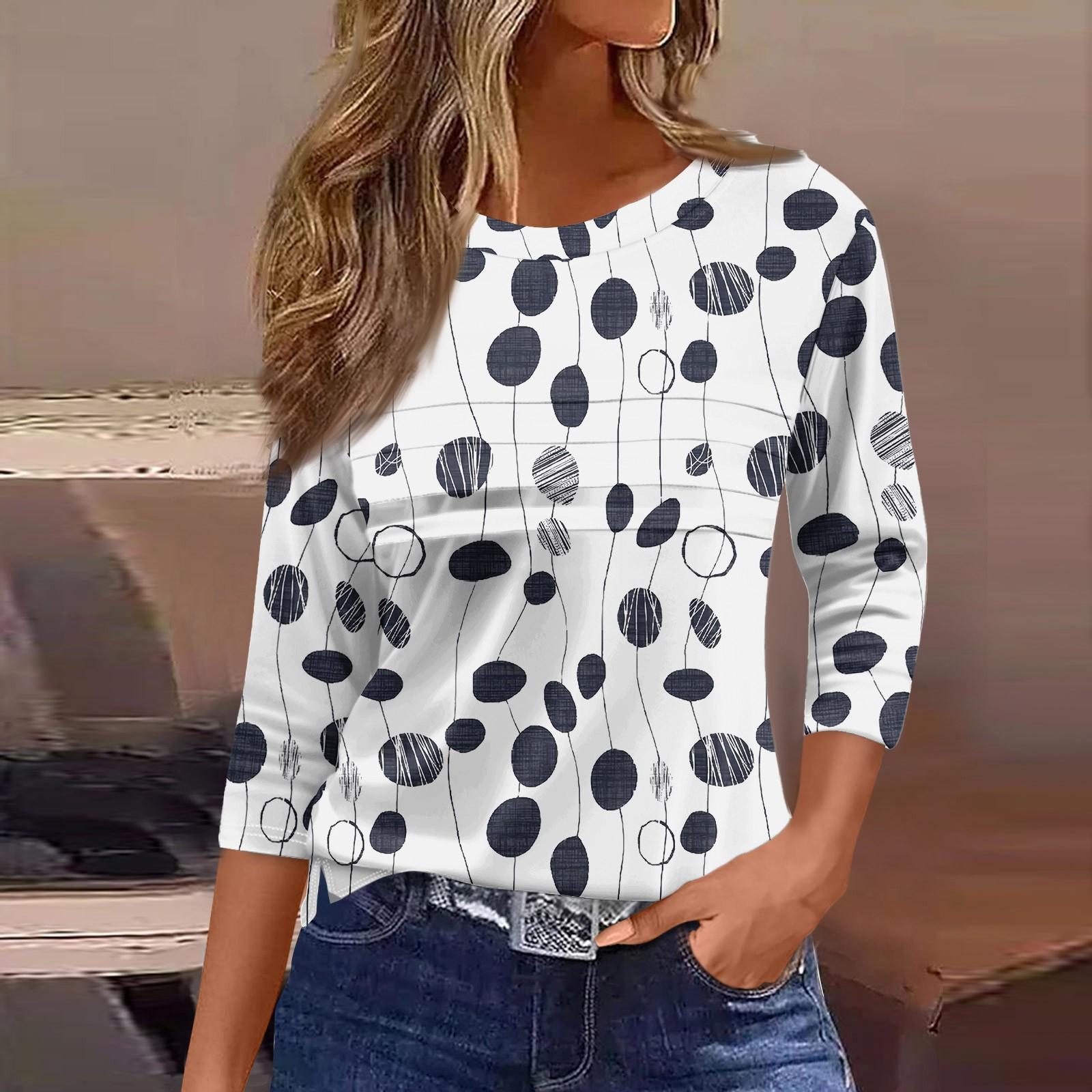 

Женская мода повседневный свободный топ с рукавом 3/4 в полоску с круглым вырезом XL белый