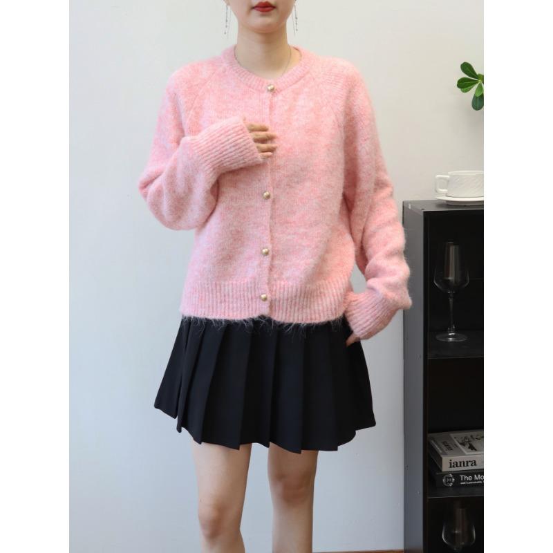 Gentle Wind Knitted Cardigan Autumn and Winter New Loose Round Neck Soft Waxy Casual Temperament Sweater Jacket Women