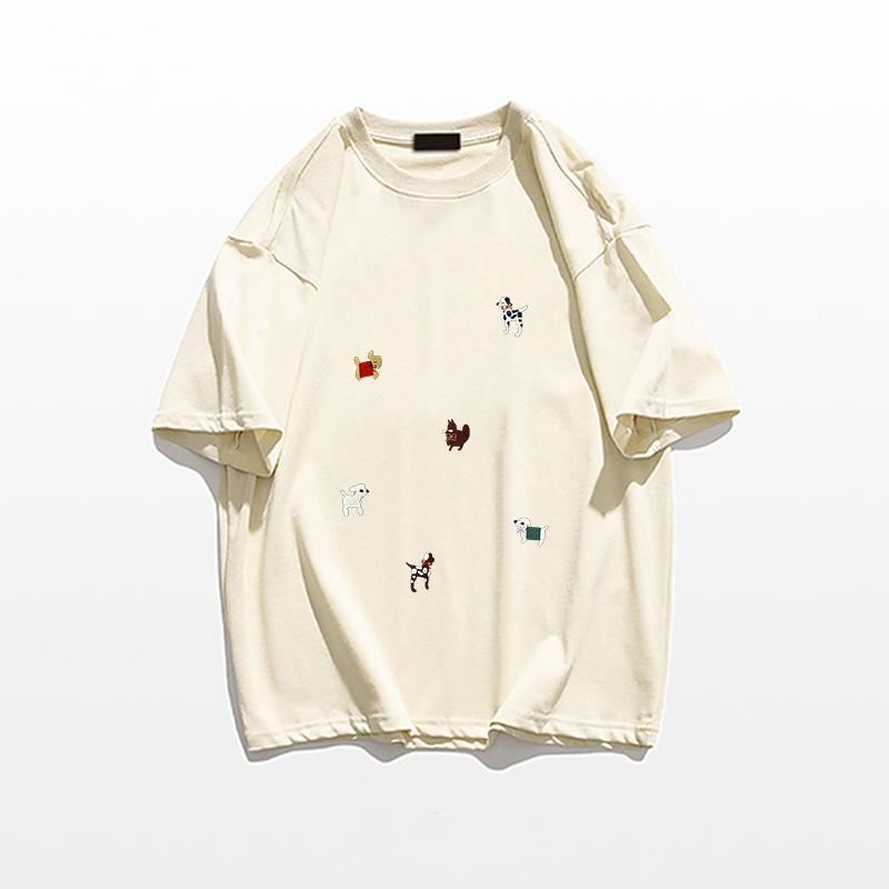 Pure cotton cartoon short-sleeved t-shirt women's new summer loose front shoulder design sense niche American half-sleeved top