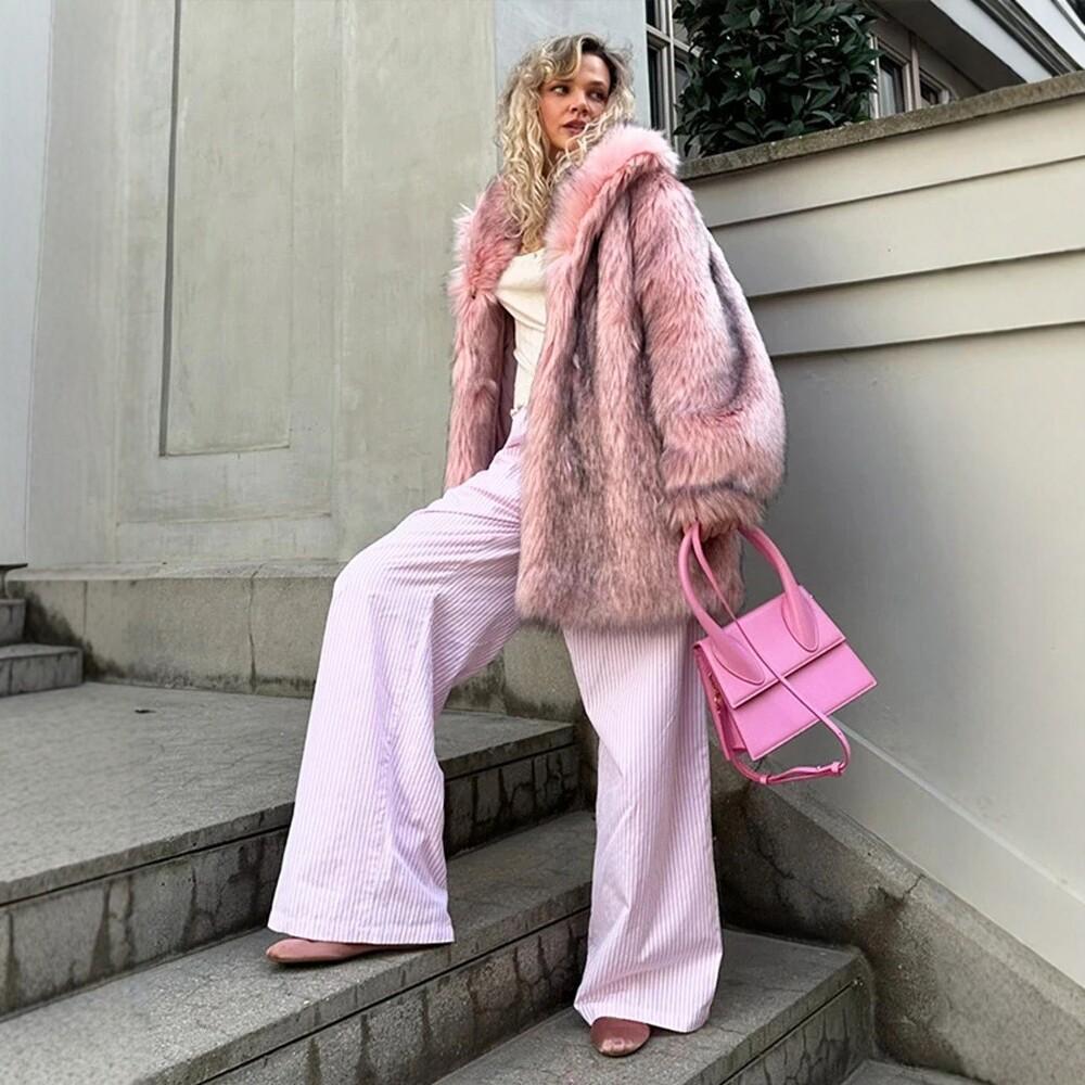 Supply winter European and American imitation fur coat women's medium and long elegant fox fur coat cardigan