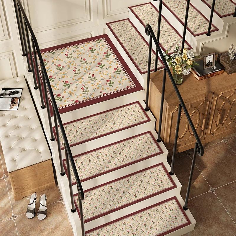 American-style Stair Mat Non-slip Solid Wood Step Mats Household Rotating Carpets Luxury Water-absorbent Leather Carpet 