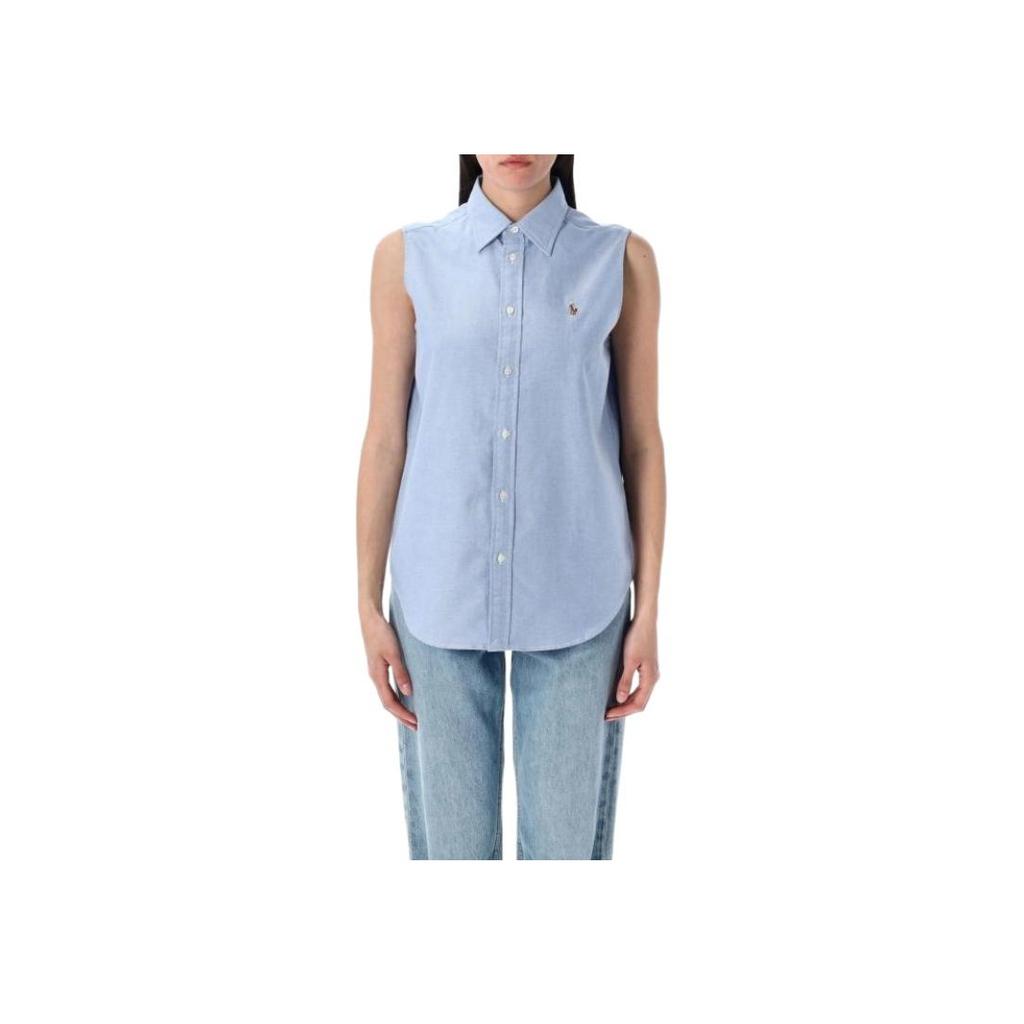 Polo Ralph Lauren Ärmelloses einreihiges Poloshirt Damen Oberteile Hellblau 211968896-002