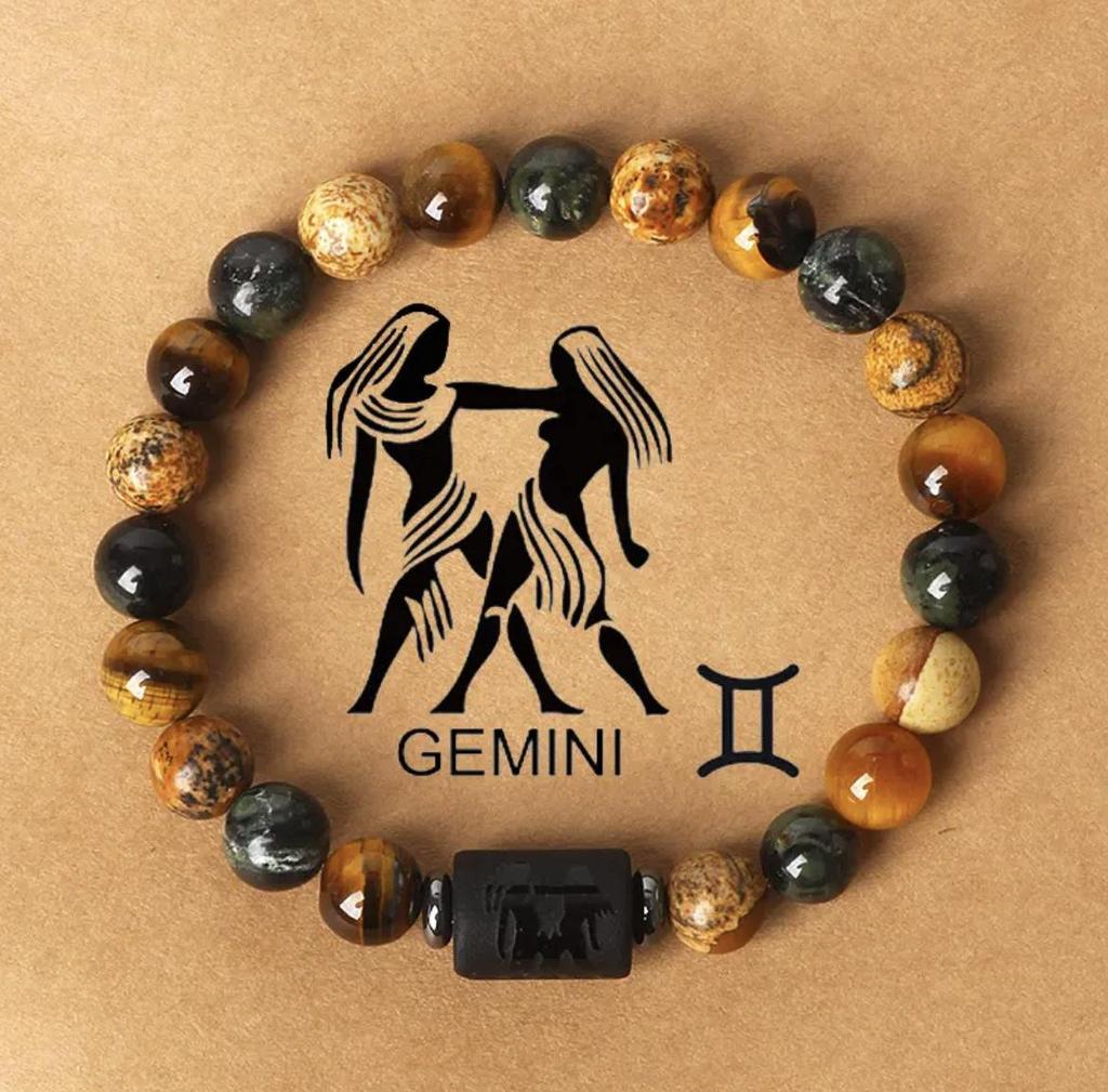 12 Zodiac Sign Natural Stone Beaded Bracelet Vintage Constellation Bracelet Unisex Jewelry Handmade Astrology Lover Accessory
