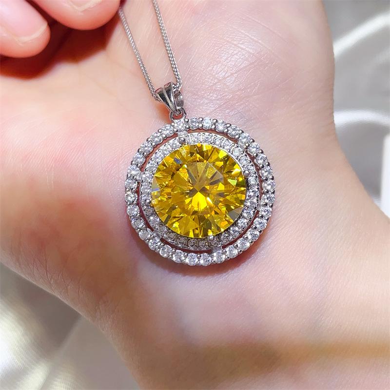 Luxury 10 Carat Yellow Moissanite Double Row Pendant with Diamond Tester Certificate