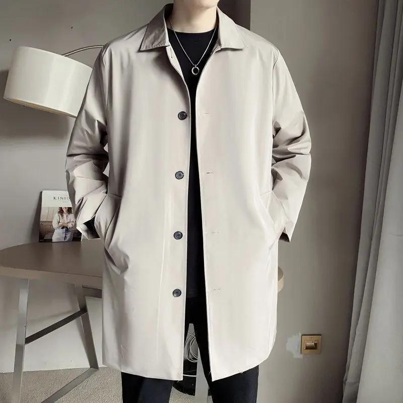 Men's Medium-length Casual Trench Jacket Overcoat Korean Style Trendy British Style Spring Autumn