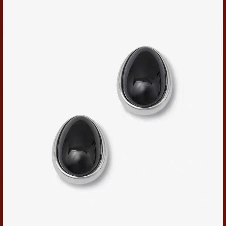 Европейское ретро ожерелье из черного агата в форме капли и черные овальные серьги-гвоздики для женщин