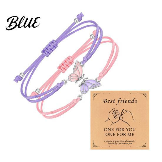 Durable Wax Cord Bracelet 2Pcs/Set Couple Adjustable Rope Butterflies Pendant