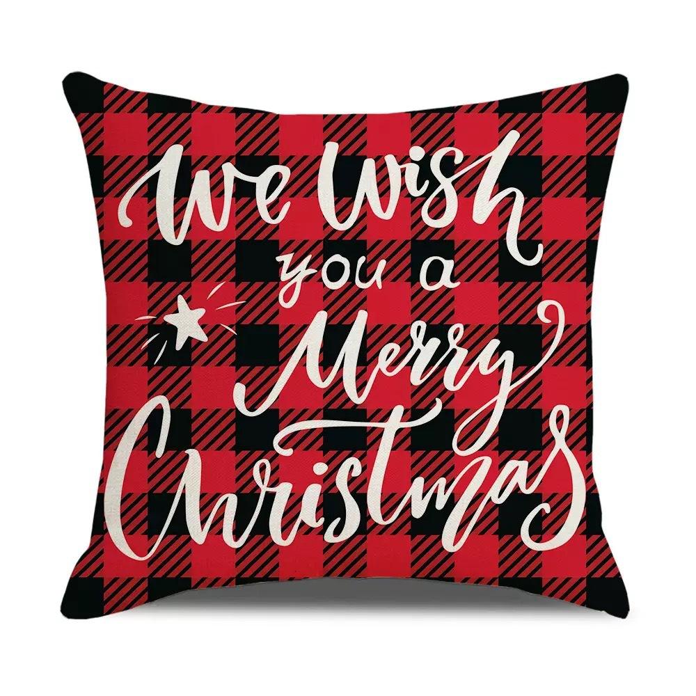 Christmas Pillowcase Christmas Red Plaid Home Holiday Decoration Pillow Cushion Cover