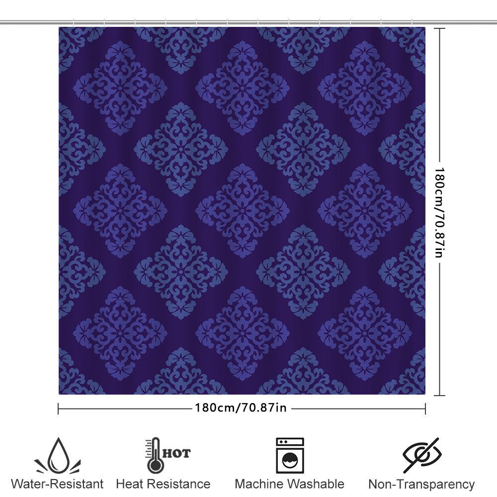 Lila Blå Damask Duschdraperi Set Dekorativ Badrumsmatta Med Krok, 72 X 84 Tum