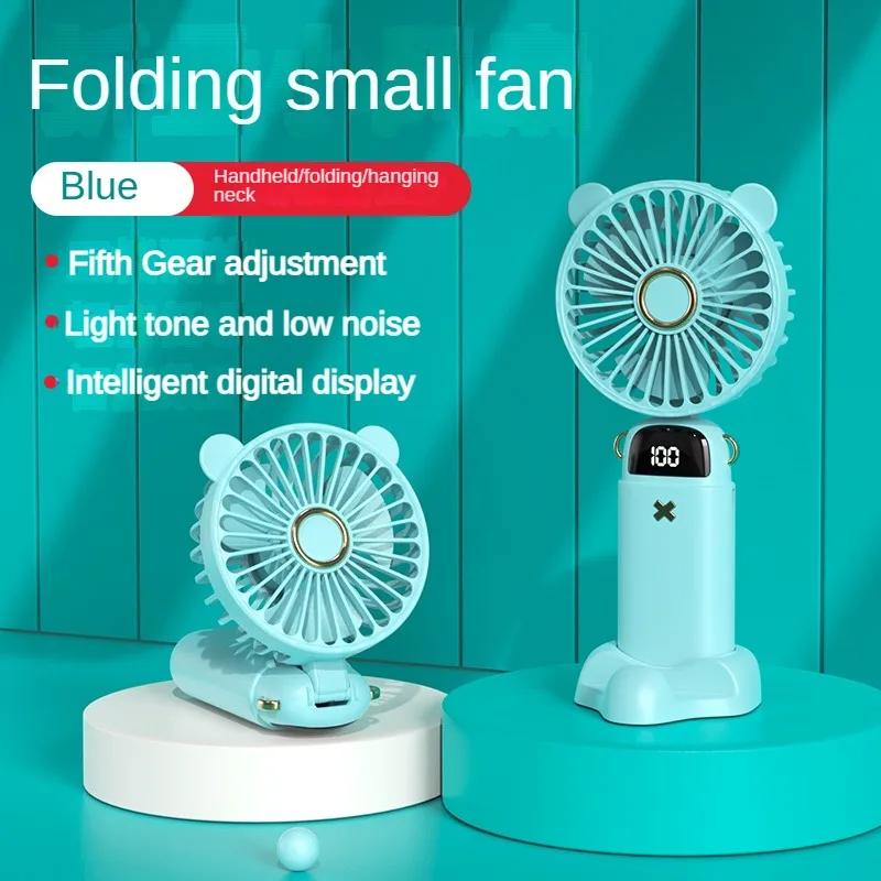 Handheld Fan Mini Foldable Portable Neck Hanging Fans 5 Speed USB Rechargeable 3000mAh Fan with Phone Stand and Display Screen