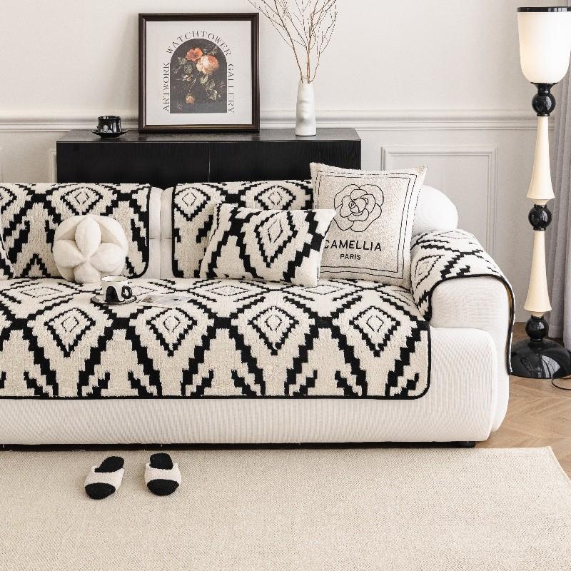 Simple Thick Plush Sofa Cover Modern Soft Comfortable Dust-proof Seat Pad Durable Non-slip Furniture Protector for Living Room