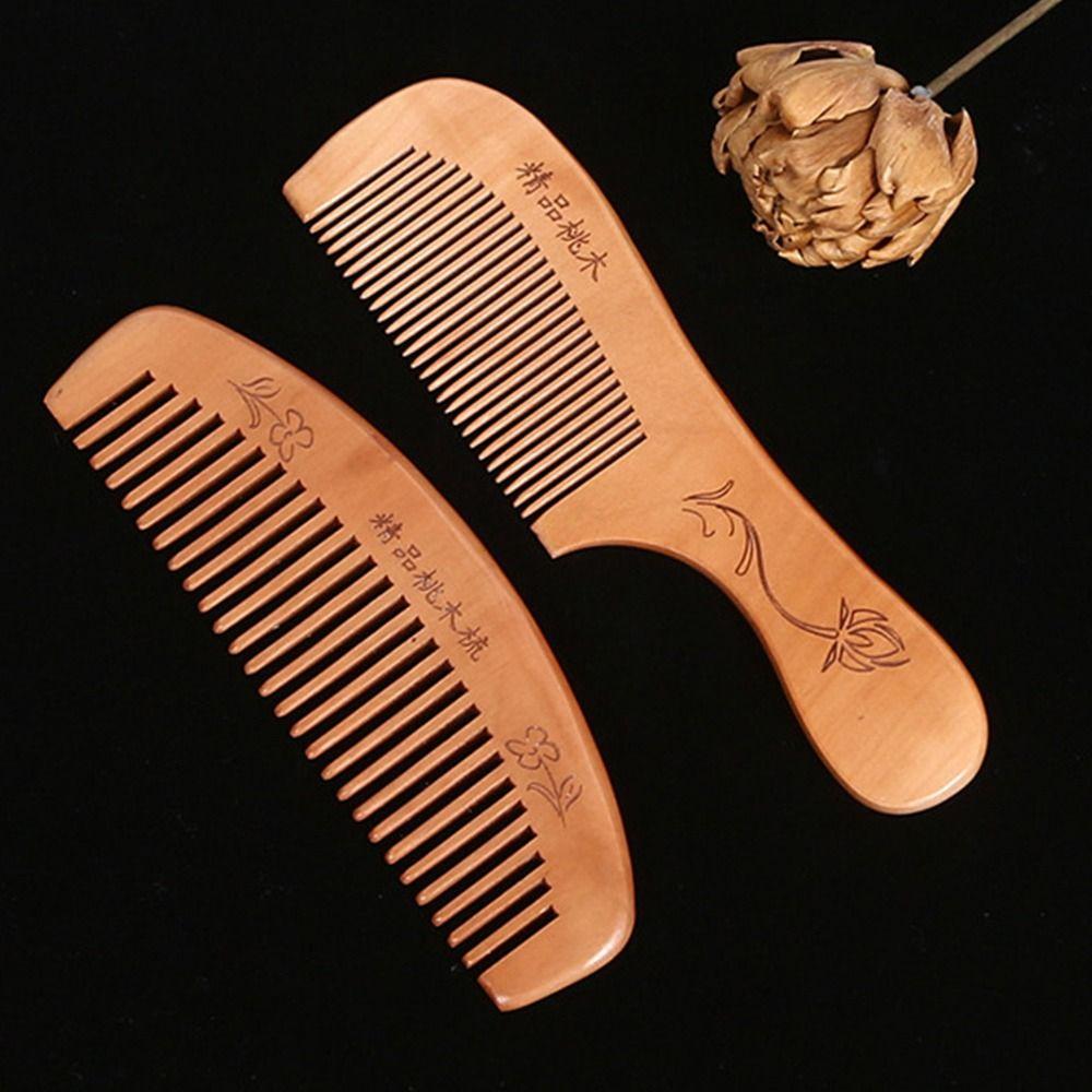 2PCS Fine Tooth Hair Comb Anti-static Peach Wooden Comb Hair Care Tool Beauty Accessories