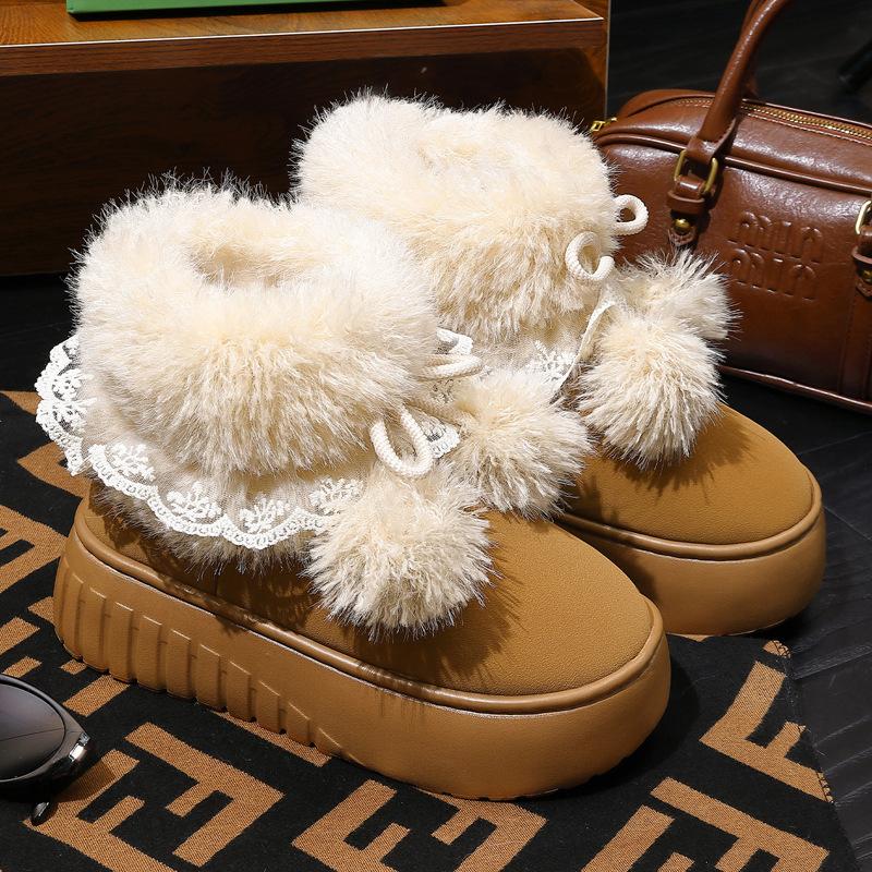 High-top Thick-soled Cotton Slippers Women's Winter Wear New Velvet Thickened Non-slip Warm Cotton Shoes Women