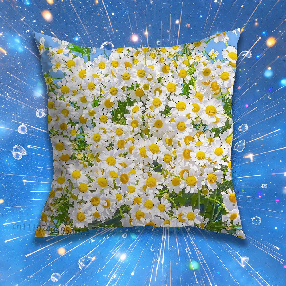 Daisy Flowers Pillow for Sofa Seat Chair DecorativeModern Home Decor Print Throw Cushion
