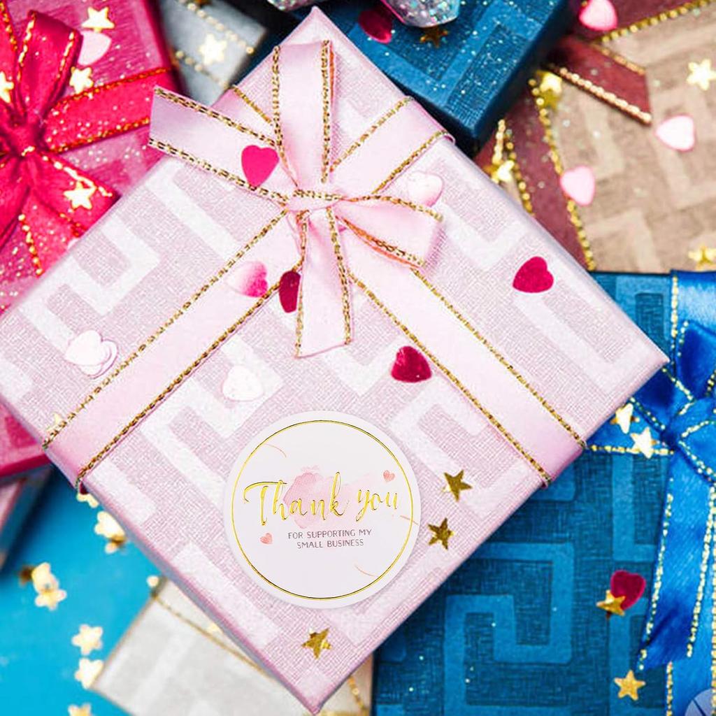 1.5" Thank You Stickers, 500pcs Round Labels for Supporting My Small Business, Elegant Blush Pink Gold Foil Sealing Stickers for Online, Retail