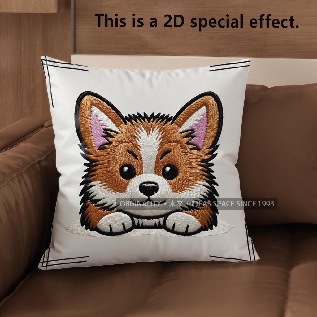 2D Cute Corgi Designs: Front & Rear Views Pillow Covers Pattern Cushion Cover Suitable For Sofa Bedroom Car Pillow Cover