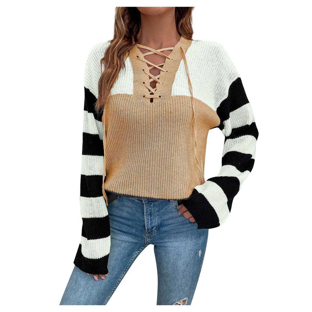 Women's And Winter Temperament Color Block Striped Pullover Sweater