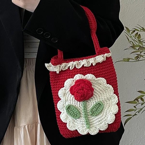 New Little Safflower Festive Knitted Handbag Mobile Phone Bag Commuter Storage Bag Chinese Crossbody Bag