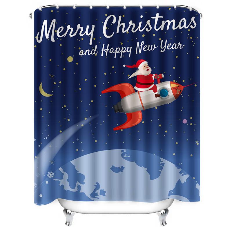 TU Christmas Santa Claus Astronaut Shower Curtain Space Galaxy Universe Holiday Decor Modern Bathroom Fabric Backdrop