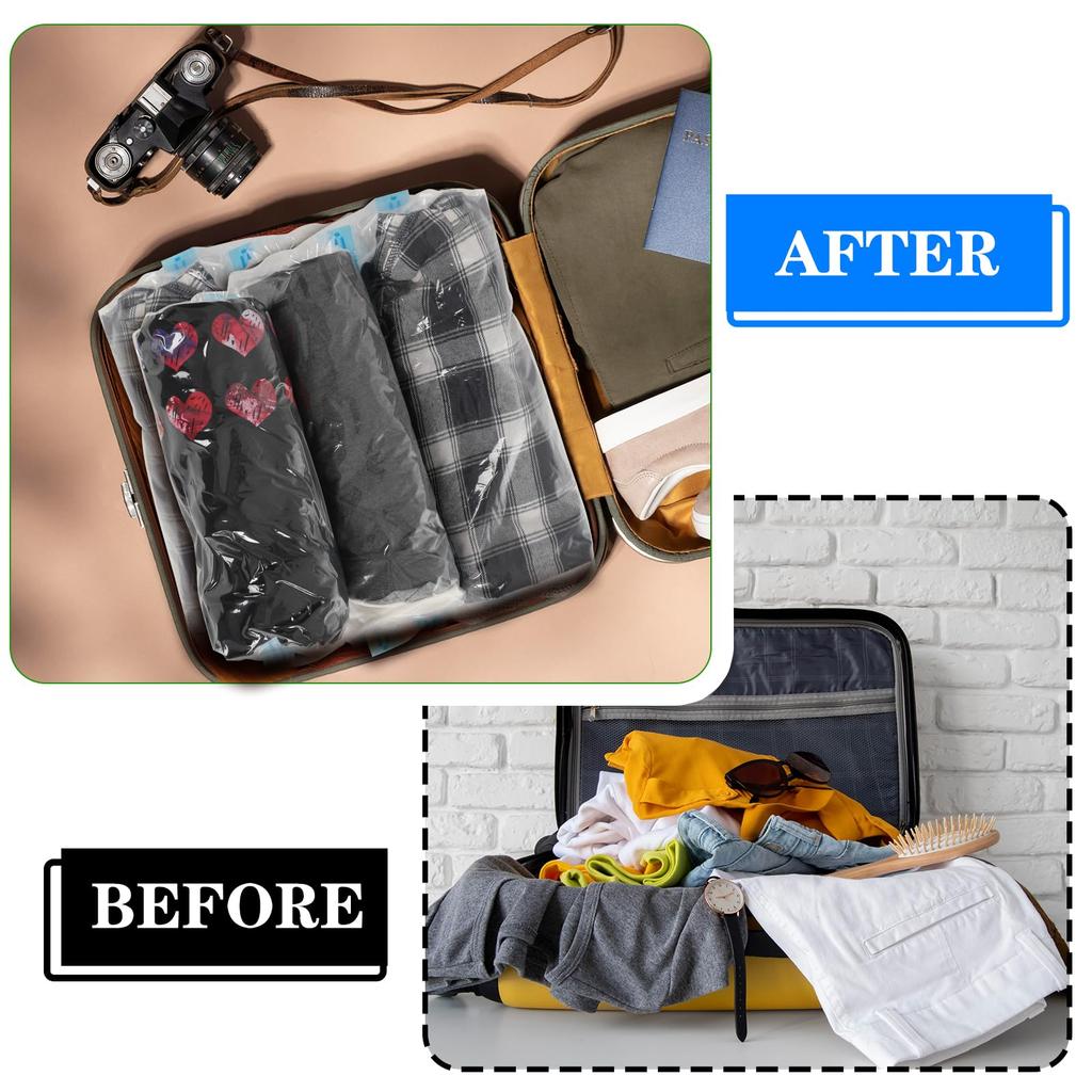 10 Pack Compression Bags Travel Essentials Space Saver Bags Hand Roll-Up Airtight Vacuum Storage Bags Clothes Organizers