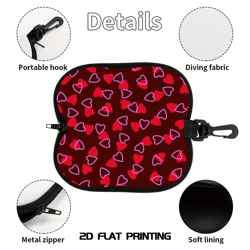 Lovely Red Hearts Pattern Soft Sunglasses Case,Portable Lightweight Eyeglasses Pouch,Protective Spectacle Bag for Women Girls Travel