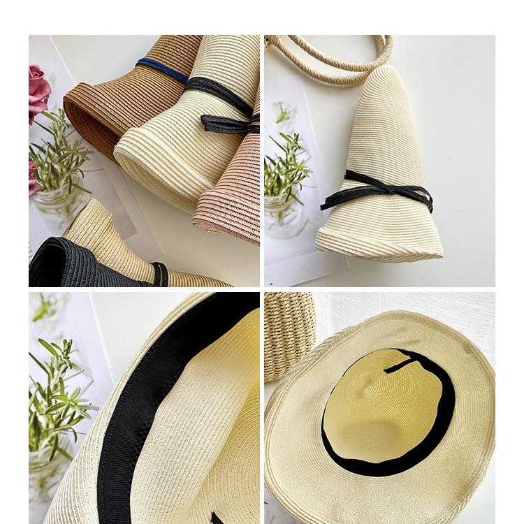 Straw hat women's summer small curled eaves Hepburn style Japanese spring and autumn style fashionable folding sun protection big edge fisherman hat