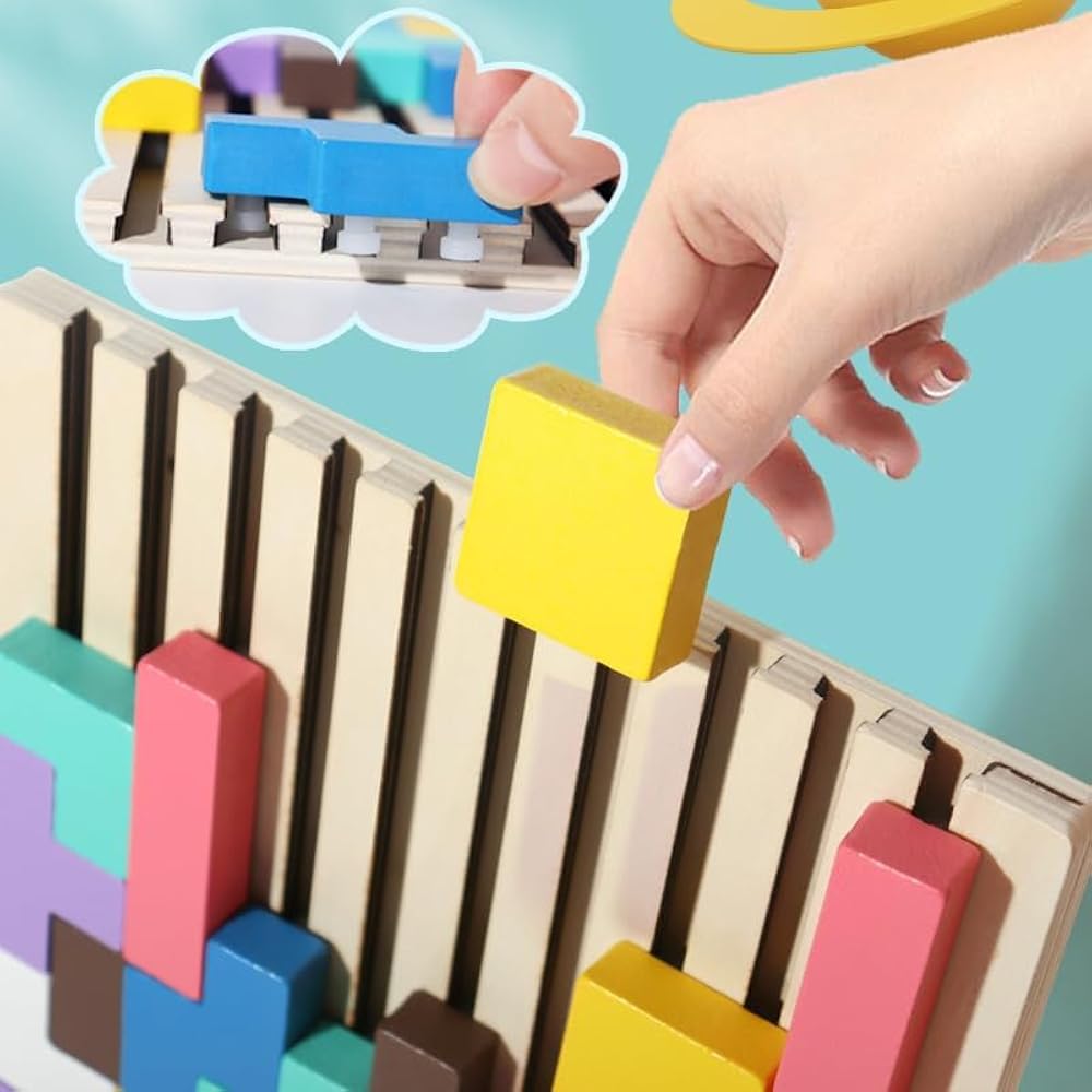 Tetris Puzzle Wooden Building Block Puzzle 3D Tetris Block Toys Educational Toys Manual Thinking ...