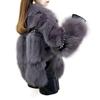 Korean Style Grey Faux Fur Batwing Sleeve Rivet Winter Coat for Women