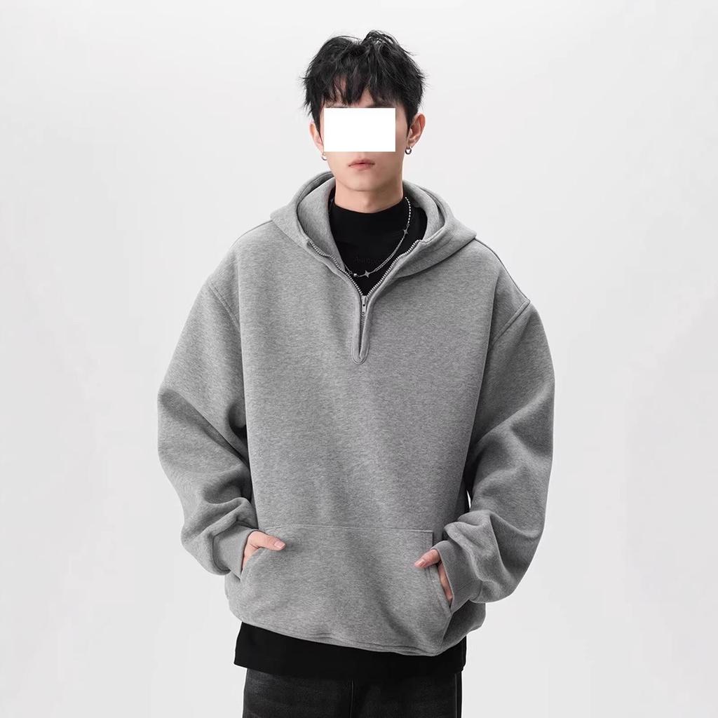 Men's Heavyweight Half-Zip Hoodie: Trendy Spring/Autumn High Street Design, Versatile for Sports & Couples