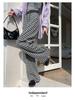 High-Waist Retro Striped Wide-Leg Pants with Drawstring - Women's Casual Floor-Length Knit for Autumn and Spring