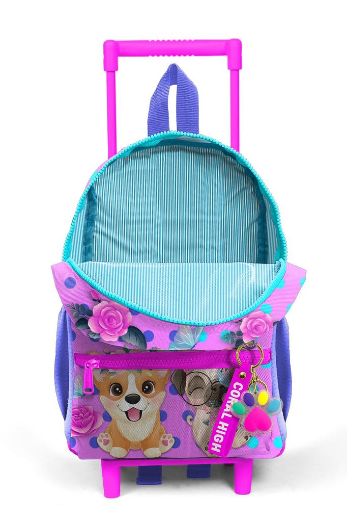 Mini-Nester-Rucksack mit Reißverschluss, pink, mit Hundemuster, zweigeteilt, 24050
