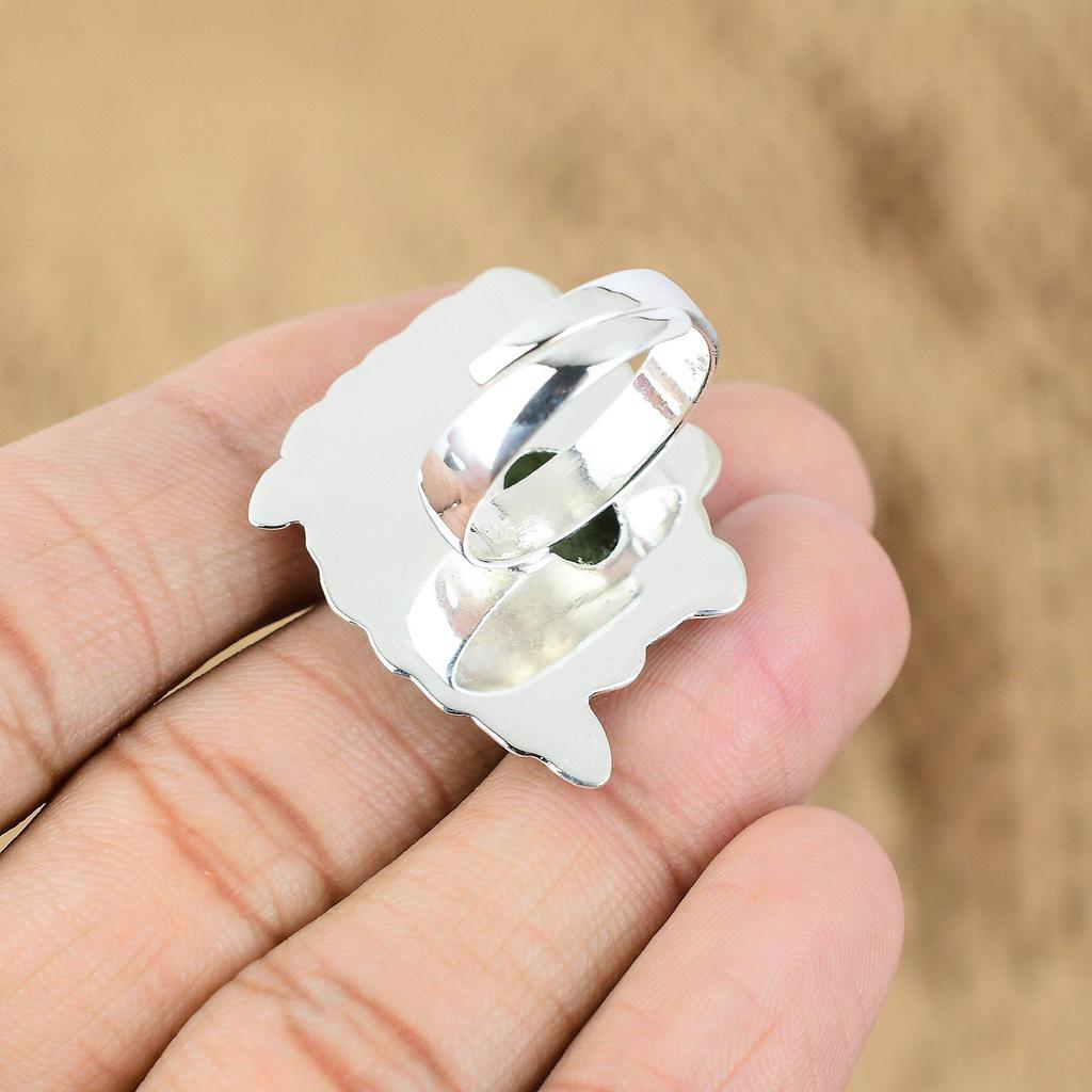 925 Silver Heart Chakra Oval Natural Chrysoprase Promise Trendy New Ring Jewelry