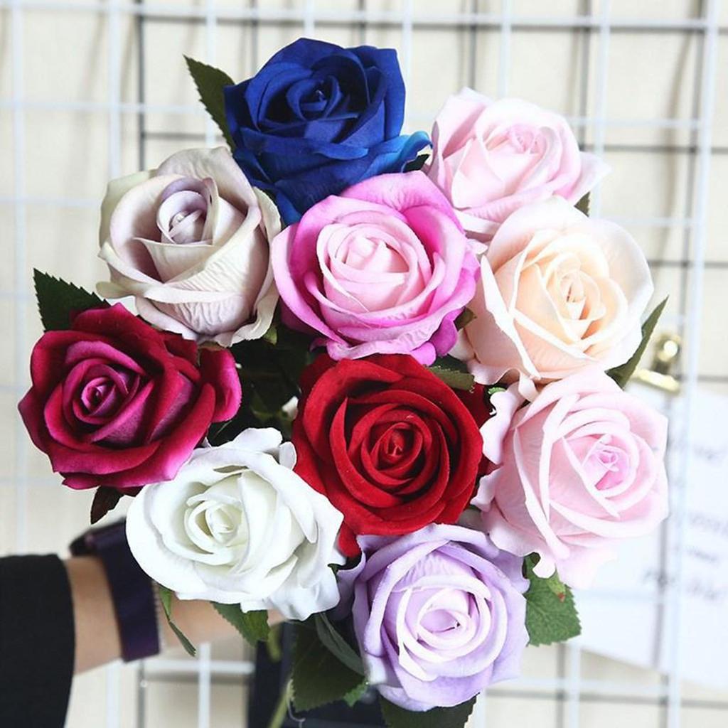 Elegant Artificial Flowers Rosaceae Flannel Rose Flower Bouquet diy Holiday Centerpieces Grave Decorations