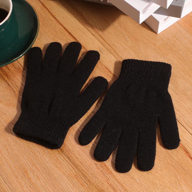 Autumn/Winter Solid Color Thick Wool Knit Gloves - Warm Full Finger Adult Design