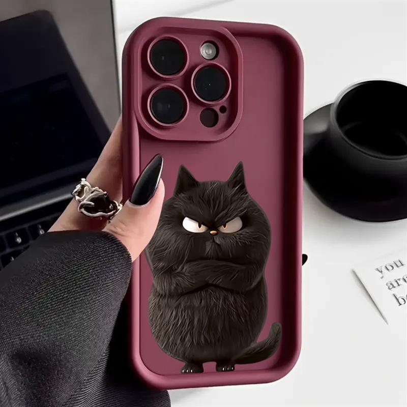 Cute Black Cat Soft TPU Phone Case For iPhone 16 15 14 Pro Max 13 12 11 Pro Max 7 8 Plus XR X XS 16E Shockproof Silicone Cover