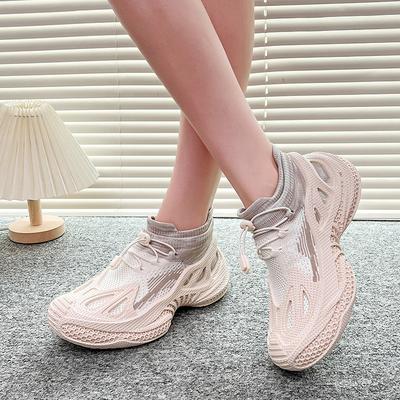 One-pedal Soft-soled Dad Shoes for Women 2025 Summer New Trend Mesh Shoes Breathable Thick-soled Fly-woven Casual Sports Shoes