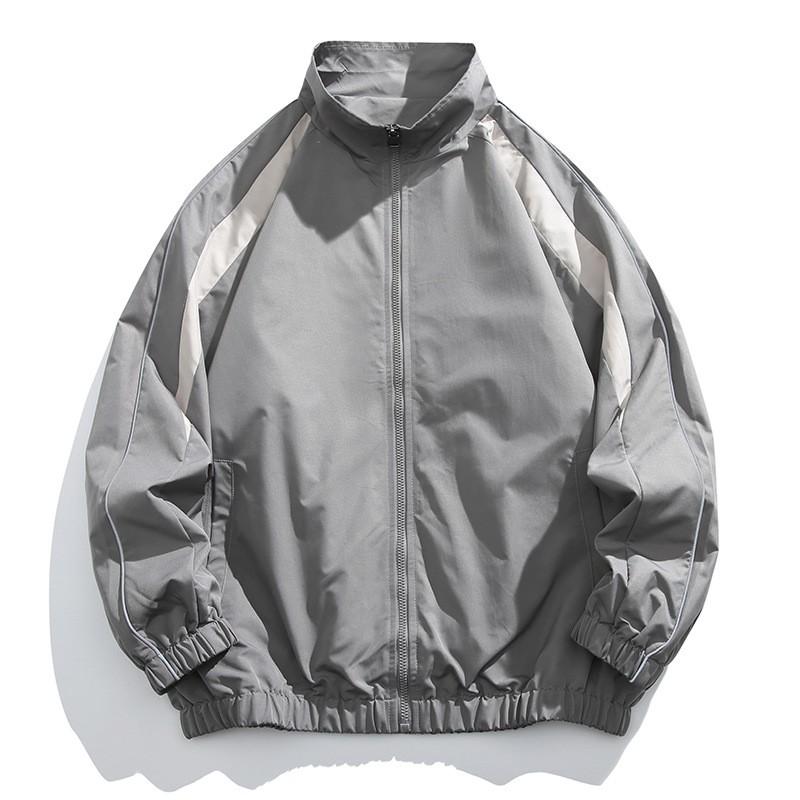 Mens Stand Collar Casual Jacket Lightweight Windproof Outerwear Long Sleeve Colorblock Design