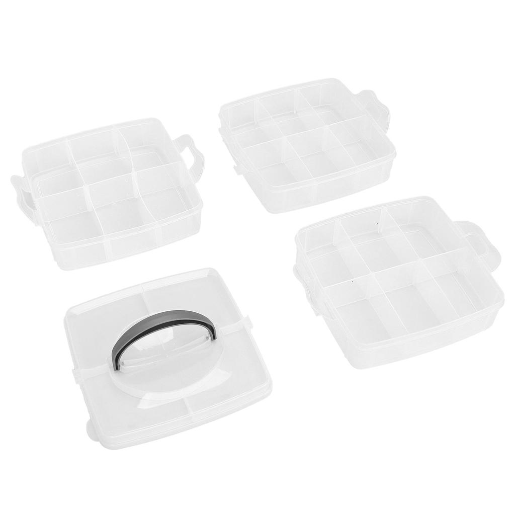 3‑Tier Demountable Plastic Storage Box Clear Portable Tools Toys Container with 18 Grids
