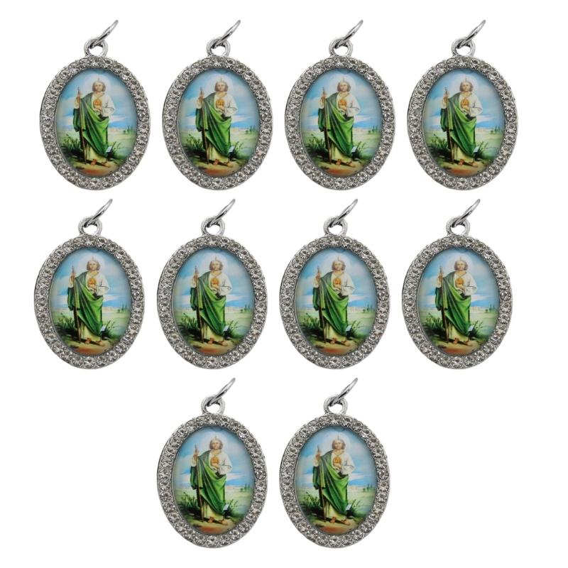10Pcs Religion Oval Shape Pendant Charm Figure Metal Rhinestones Pendant for Necklaces Keychains DIY Jewelry Making