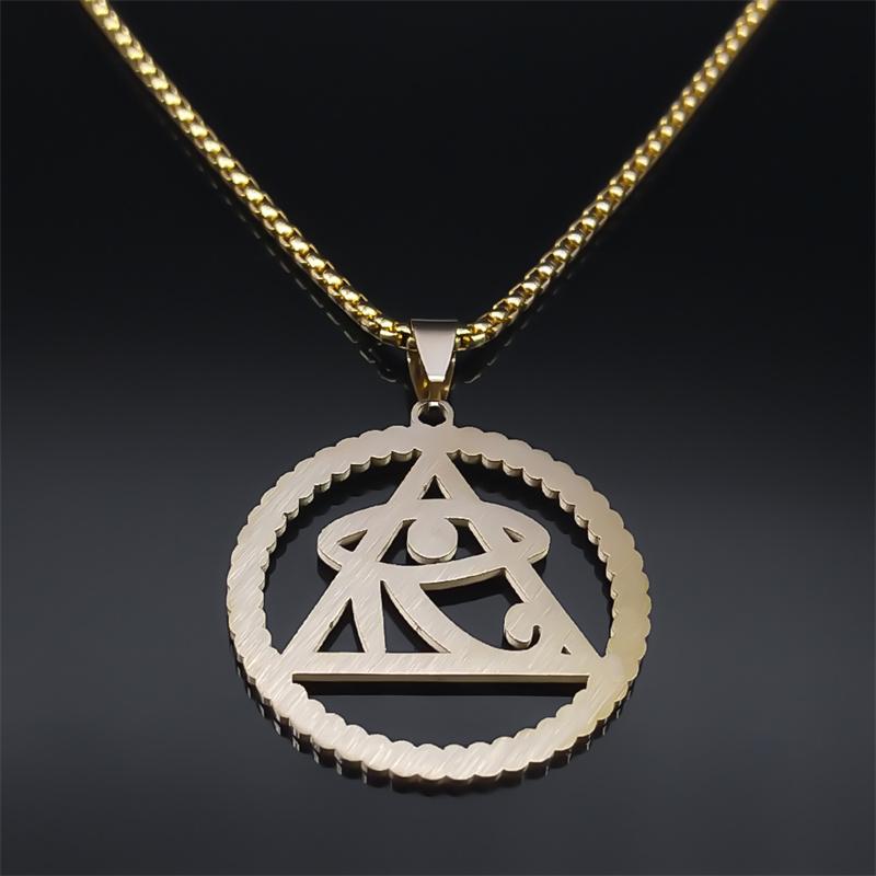 Egypt Pyramid Eye of Horus Necklace for Women Men Stainless Steel Blue Eye Vintage Egyptian Amulet Gift Jewelry colares NS02