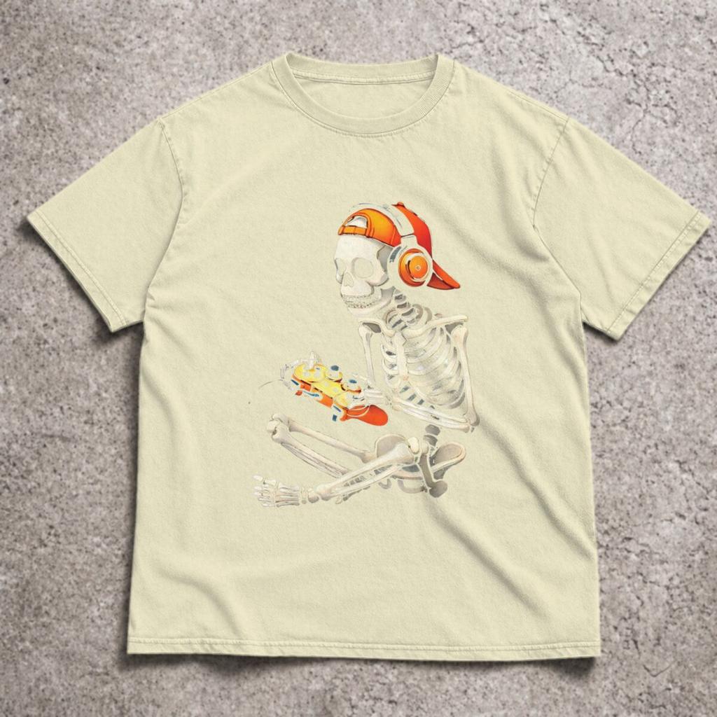 Halloween Skelett Gamer T-Shirt Videospiel Jungen Unisex T-Shirts T-Shirt Klassische Coole T-Shirts Oberteile Runde Kurzarm T-Shirts Oberteile