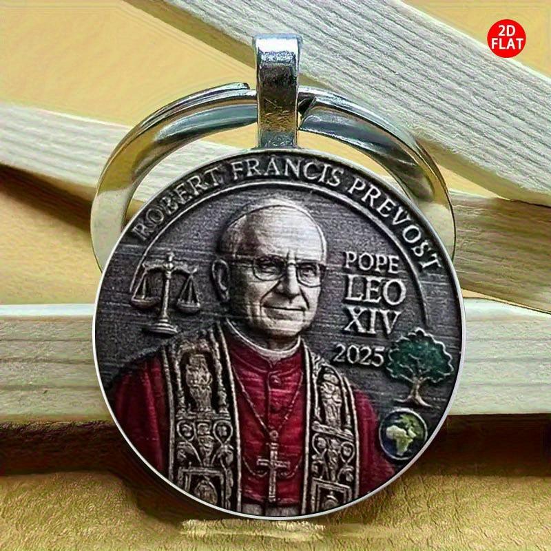 Pope Leo XIV Retro Time Gem Keychain Pendant Ornament