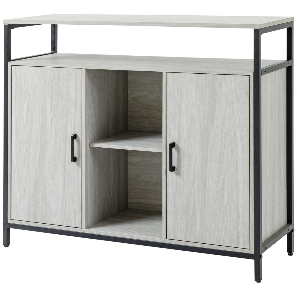 Modernes Holz-Sideboard mit 2 Schränken und Regalen, Küchen- und Eingangsschrank Hellgrau, 100x34x87.2cm